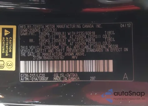 2013 Lexus Rx 350 z USA, uszkodzony, nr VIN 2T2BK1BA0DC155167